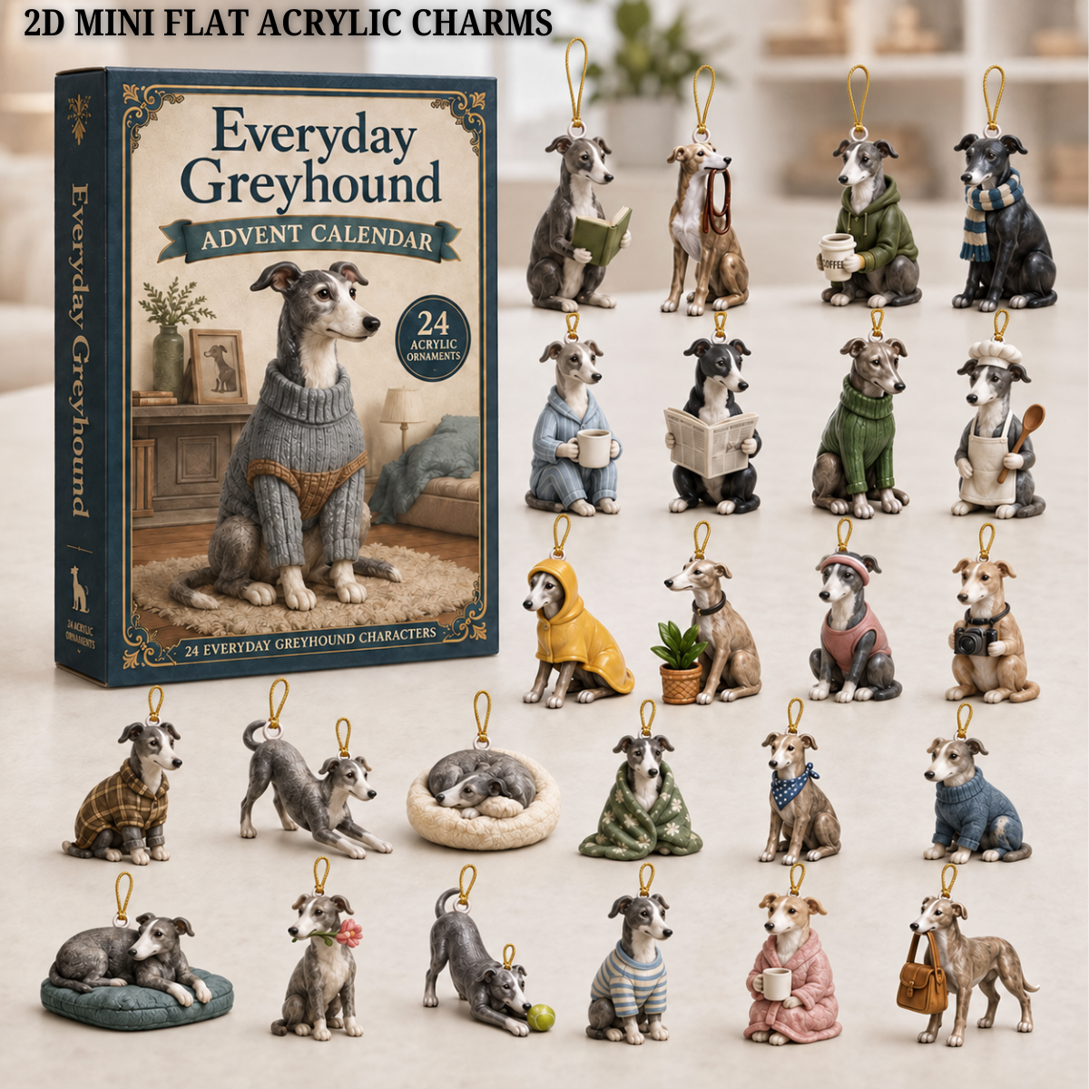 Everyday Greyhound Advent Calendar 2026 - 24-Day Festive Countdown, Acrylic Charms Blind Box - Gift For Greyhound Lovers