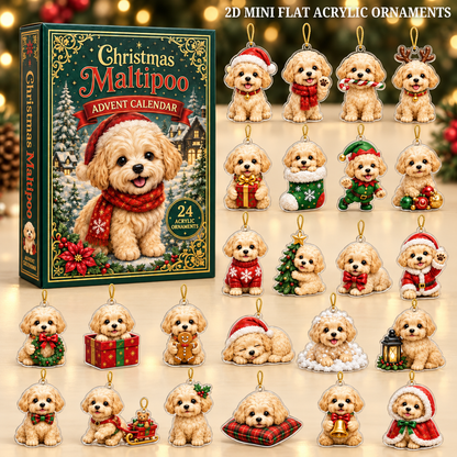Christmas Maltipoo Advent Calendar 2026 - 24-Day Festive Countdown, Acrylic Charms Blind Box - Gift For Maltipoo Lovers