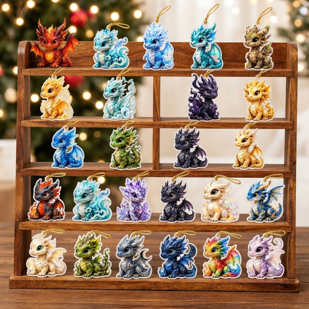 Elemental Dragons Advent Calendar 2026 - 24-Day Festive Countdown, Acrylic Charms Blind Box - Gift For Dragon Lovers