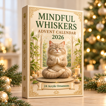 Mindful Whiskers Advent Calendar 2026 - 24-Day Festive Countdown, Acrylic Charms Blind Box - Gift For Yoga Lovers