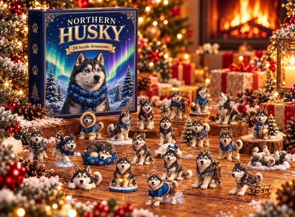 Husky Advent Calendar 2026, 24 2D Acrylic Dog Ornaments, Winter Wonderland Christmas Decor, Dog Lover Gift