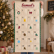Personalized Fabric Advent Calendar, Custom Name Christmas Countdown, Reusable Wall Hanging