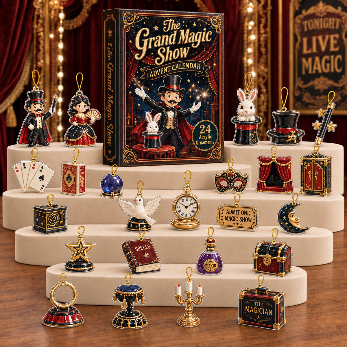 The Grand Magic Show Advent Calendar 2026 - 24-Day Festive Countdown, Acrylic Charms Blind Box - Gift For Magic Lovers