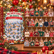 Custom Family Photo Advent Calendar Box, 24 Piece Christmas Countdown Ornament Box, Personalized Family Gift