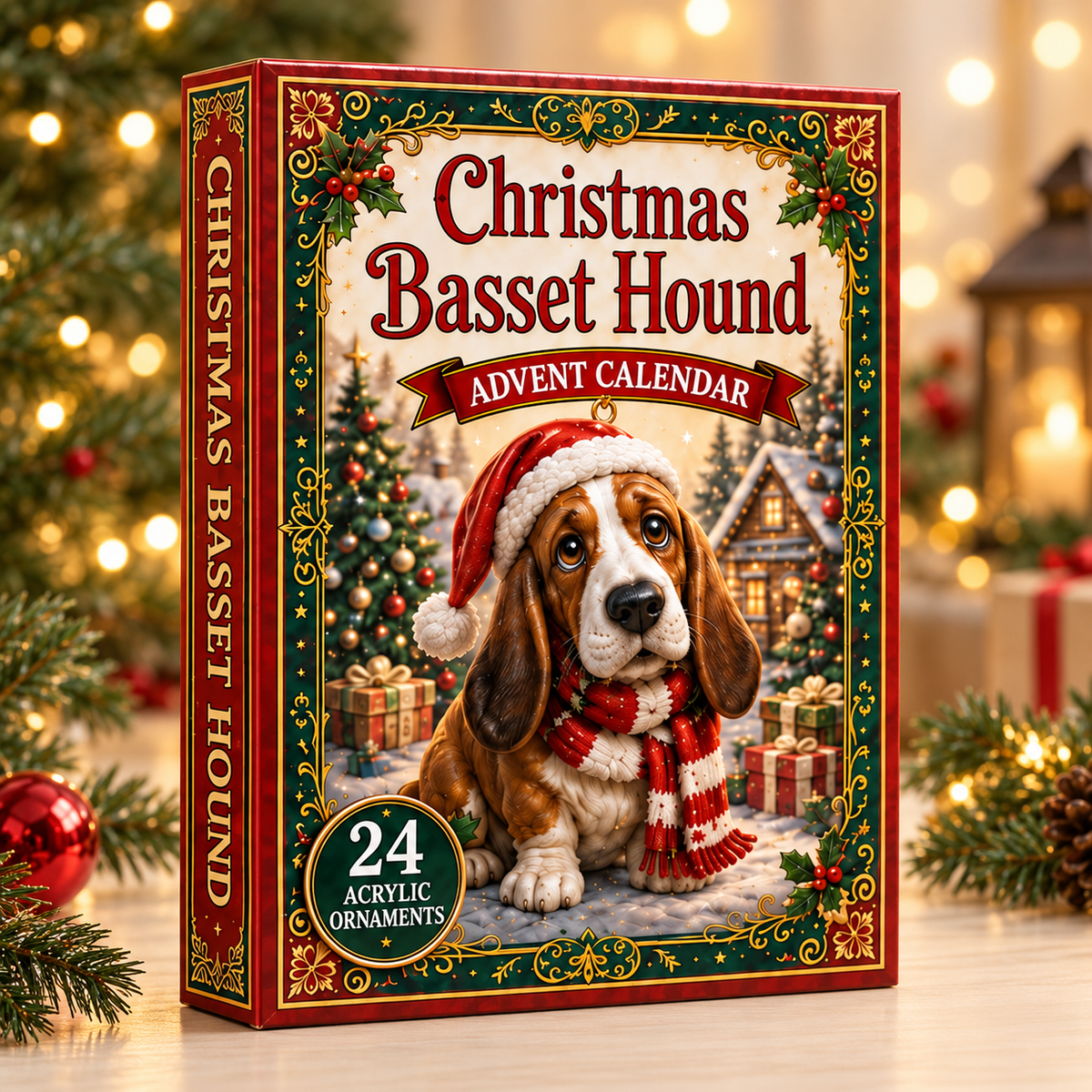 Christmas Basset Hound Advent Calendar 2026 - 24-Day Festive Countdown, Acrylic Charms Blind Box - Gift For Basset Hound Lovers