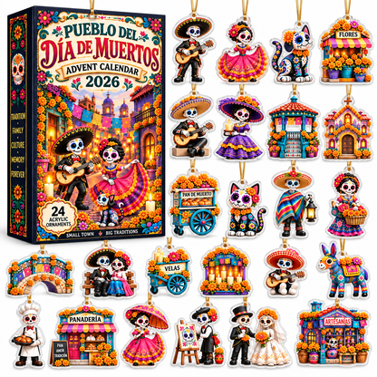 Día de Muertos Advent Calendar 2026 – 24 Acrylic Ornaments, Mexican Day Of The Dead Christmas Countdown Decor