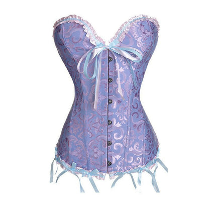 Red Brocade Ruffle Overbust Burlesque Corset