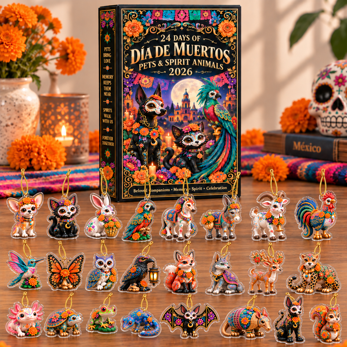 24 Days of Día de Muertos Pets & Spirit Animals Advent Calendar 2026 – Colorful Animal Figurine Countdown, Day of the Dead Gift