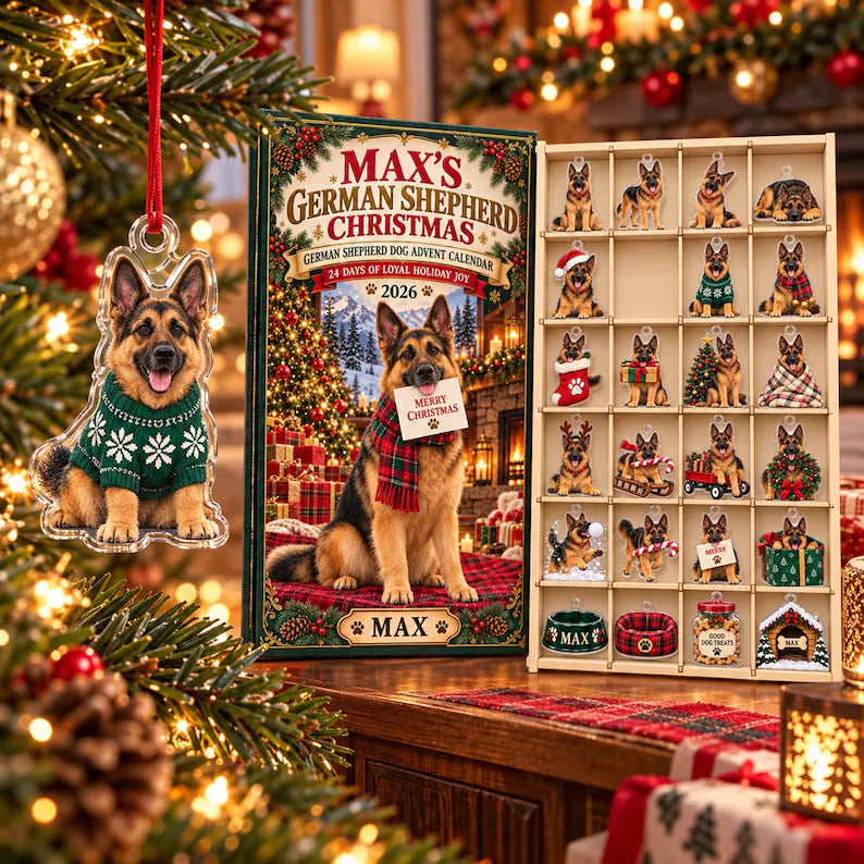 Personalized German Shepherd Advent Calendar 2026, 24 Acrylic Charms, Christmas Dog Gift, Pet Name Keepsake