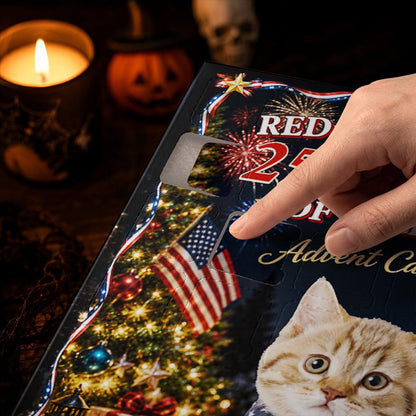 Custom Cat Advent Calendar 24 Charms, Personalized Cat Lover Xmas Gift, Patriotic 250 Year Pet Countdown Box, USA Holiday Sign