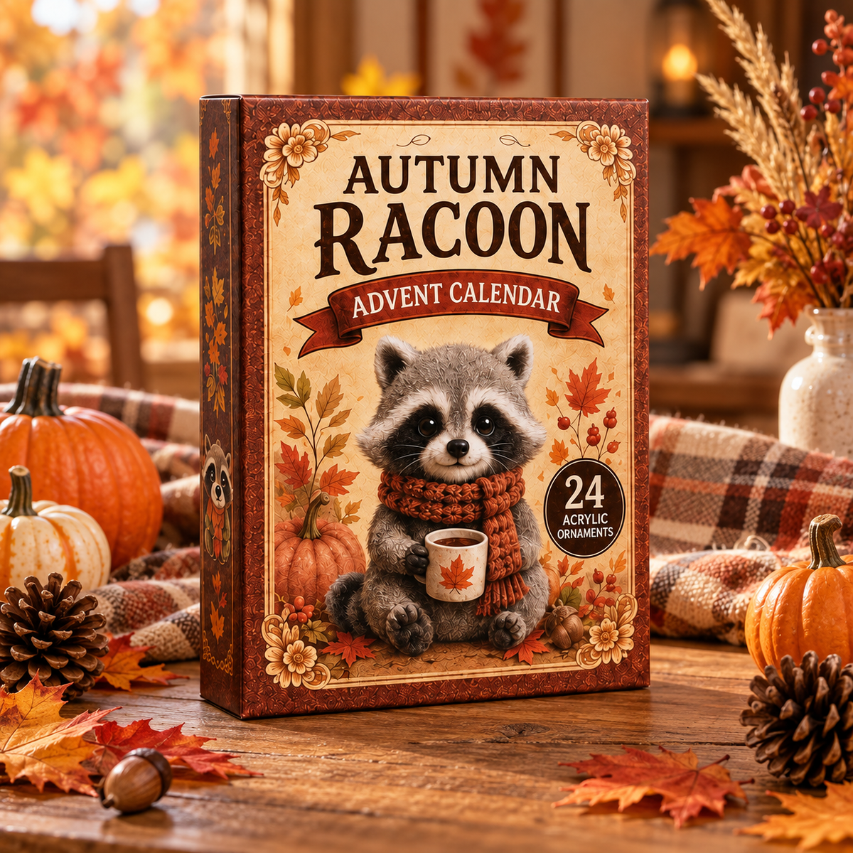 Autumn Raccoon Life Advent Calendar 2026 - 24-Day Festive Countdown, Acrylic Charms Blind Box - Gift For Raccoon Lovers