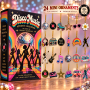 Disco Music Advent Calendar – 24 Mini Acrylic Ornament Charms, 24 Days of Groovy Surprises, Retro Christmas Countdown Gift