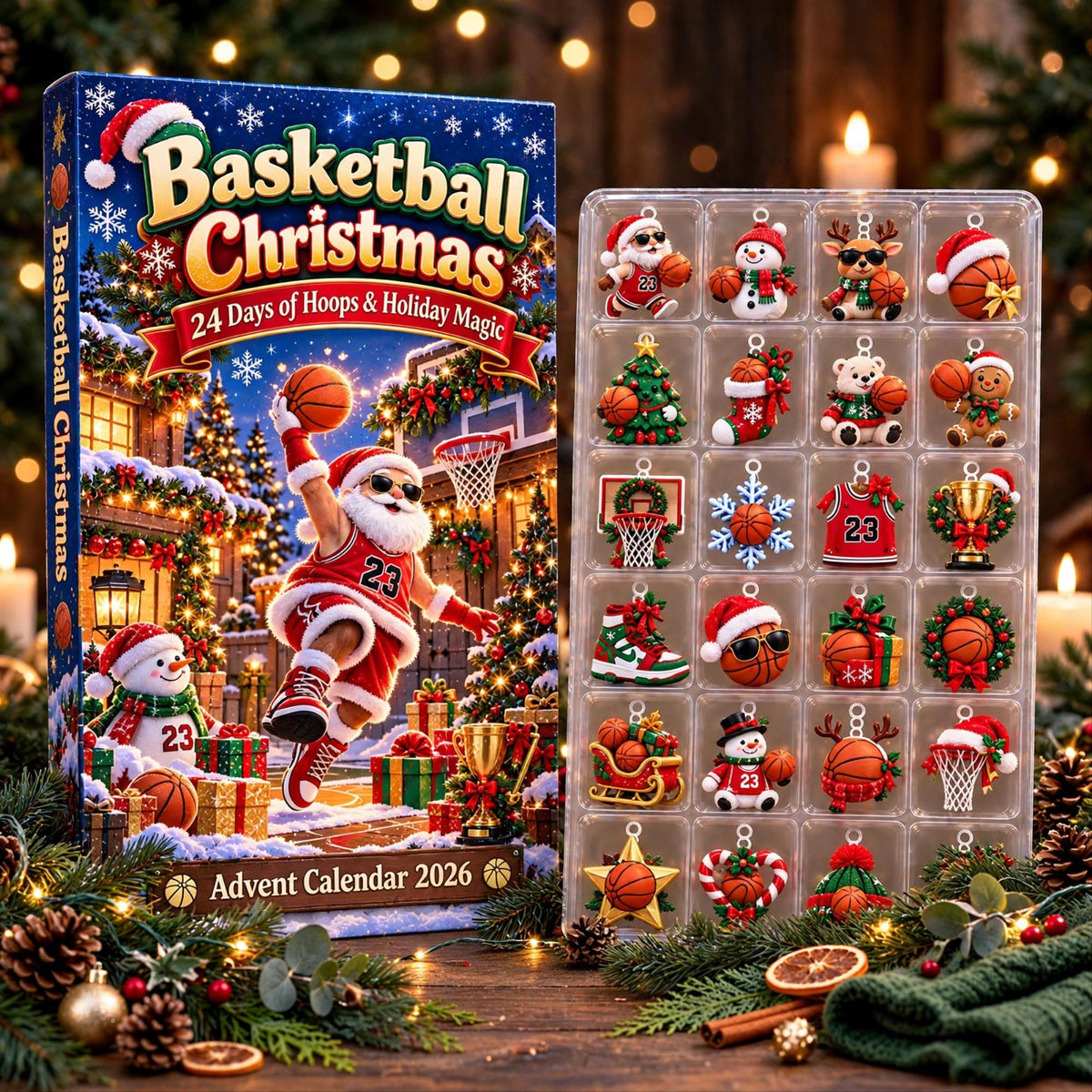 Basketball Advent Calendar 2026, 24 Piece Basketball Ornament Set, Blind Box Advent Calendar, Christmas Countdown Gift for Home Decor