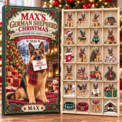 Personalized German Shepherd Advent Calendar 2026, 24 Acrylic Charms, Christmas Dog Gift, Pet Name Keepsake