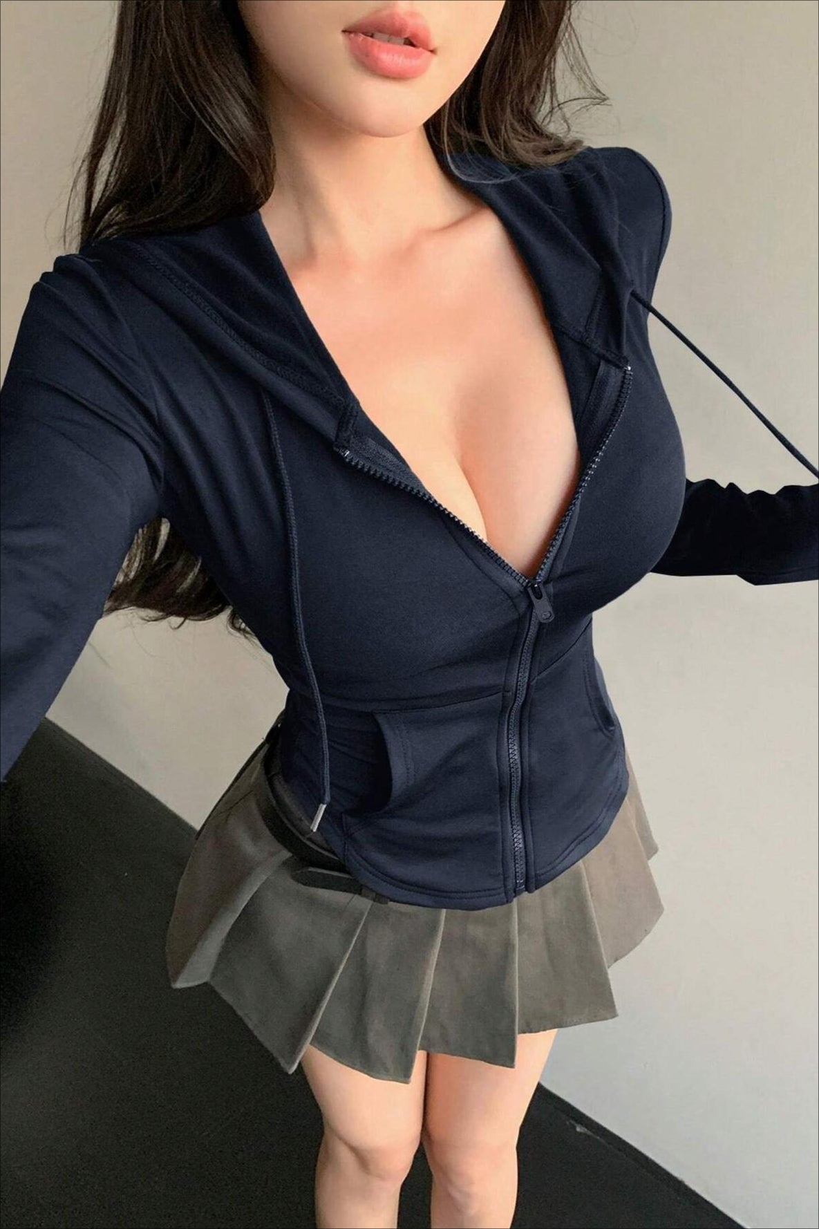 Fitted Longline Full Zip Hoodie