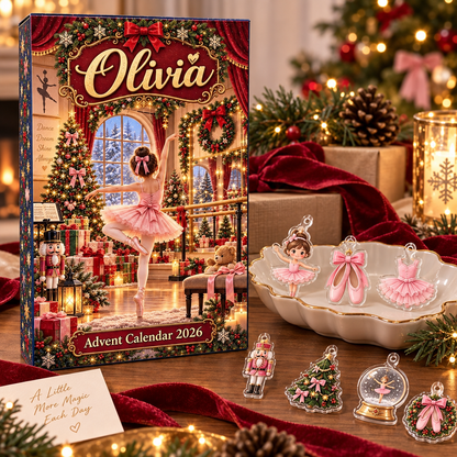 Personalized Ballerina Advent Calendar, 24 Ballet Christmas Charms, Custom Name Dancer Gift, Holiday Countdown Box