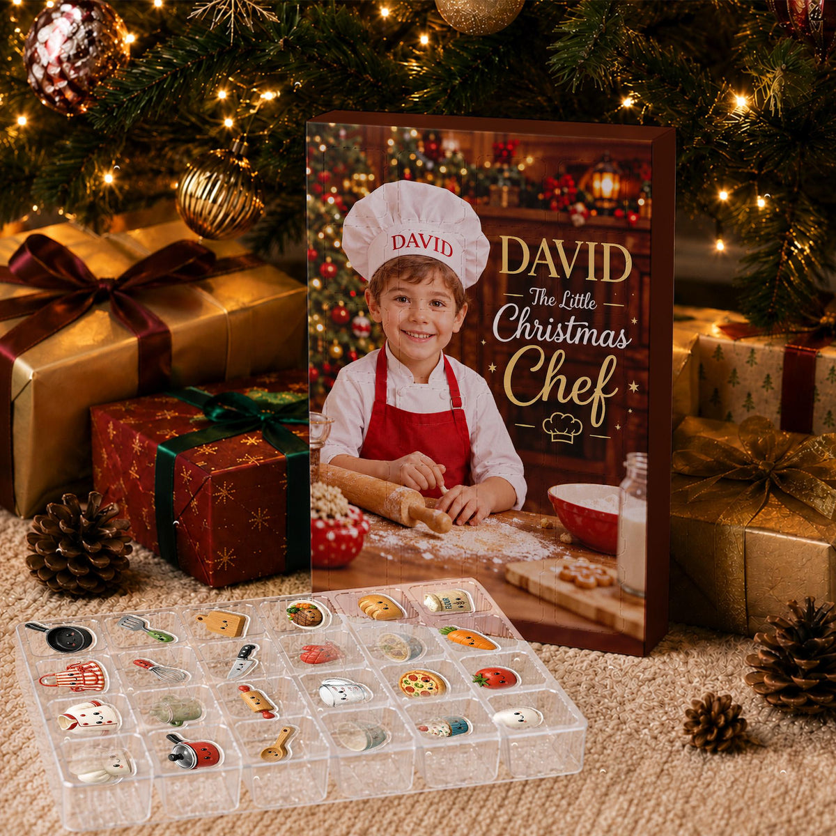 Personalized Christmas Chef Advent Calendar: 24-Day Blind Box Charms, Custom Name