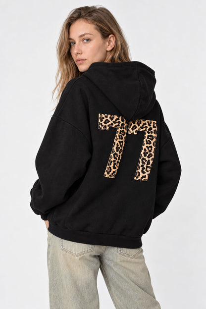 Number Graphic Oversized Pullover Hoodie