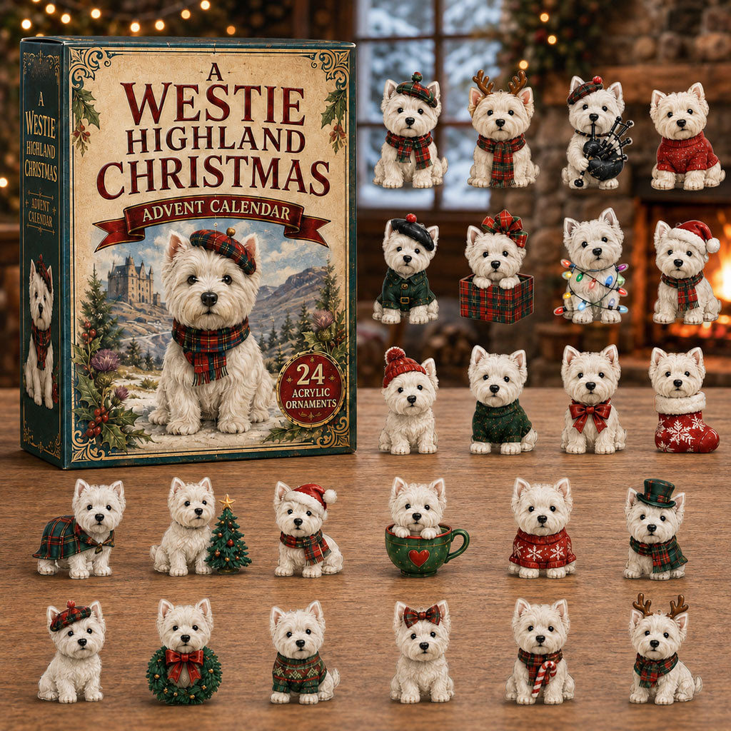 A Westie Highland Christmas Advent Calendar 2026 - 24-Day Festive Countdown, Acrylic Charms Blind Box - Gift For Dog Lovers