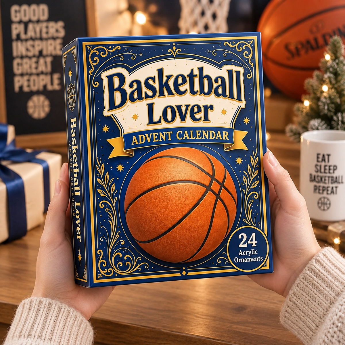 Basketball Blue Theme Advent Calendar 2026, Hoops Holiday Countdown Box, Acrylic Sports Charm Set, Athletic Fan Blind Box Gift