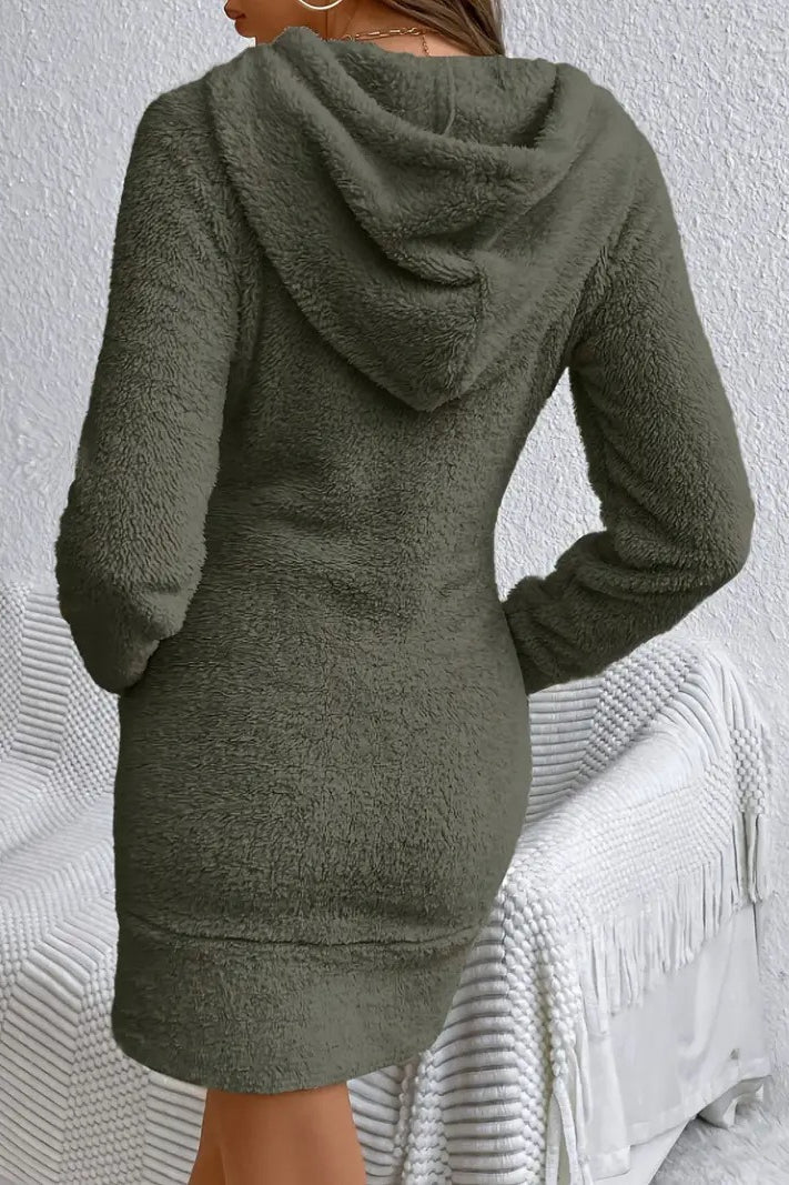 Plush Fleece Hooded Mini Dress