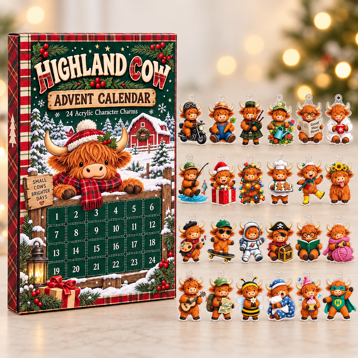 Highland Cow Advent Calendar 2026, 24-Day Christmas Countdown Box, Mini Cow Figurines, Farmhouse Holiday Decor, Cow Lover Gift