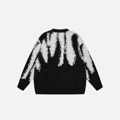 Tie-Dye Knit Sweater Monochrome Abstract Pattern