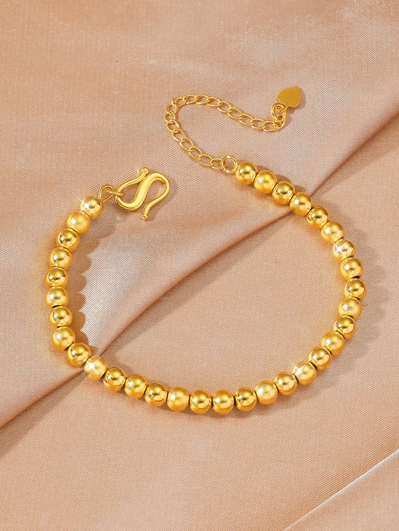 24K Gold Plated Beaded Copper Bracelet for Women
