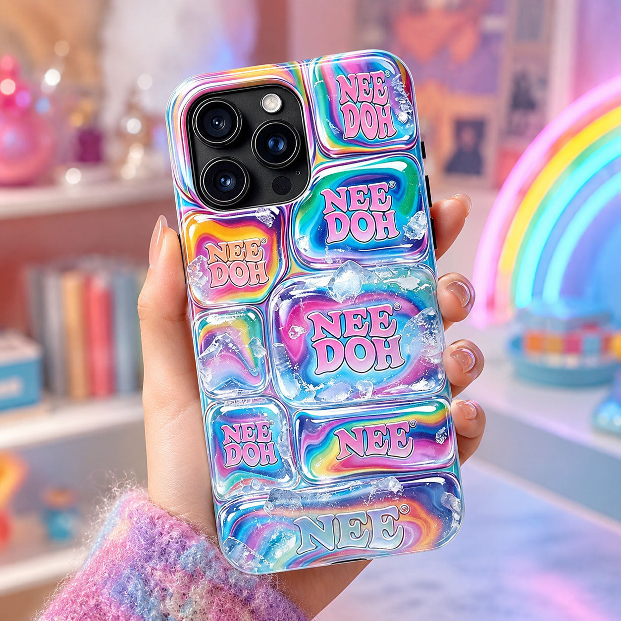 Nee Doh 3D Rainbow Ice Marble Puffy Phone Case