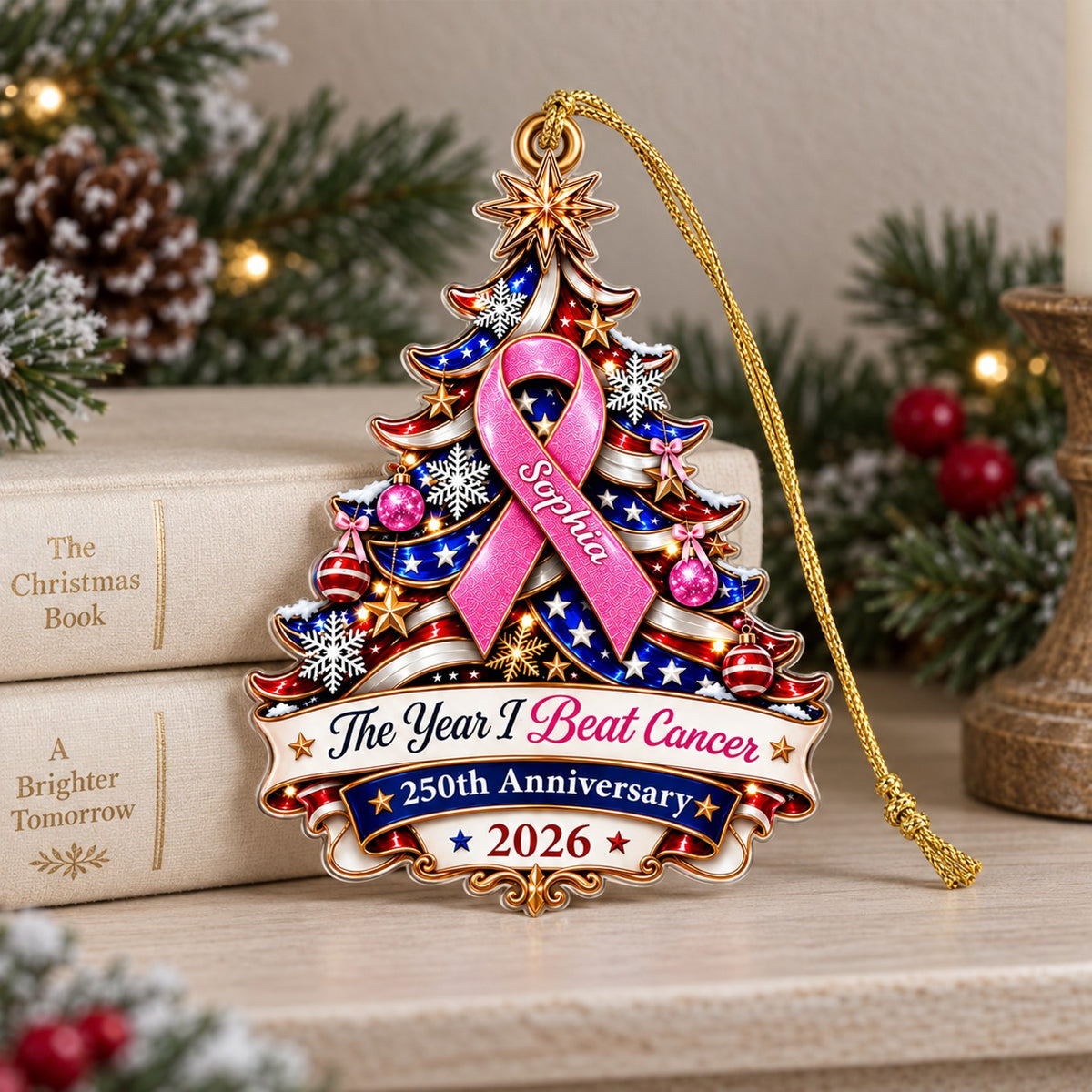 Personalized Breast Cancer Awareness 250 Years Of Freedom America Ornament UKTD6100903