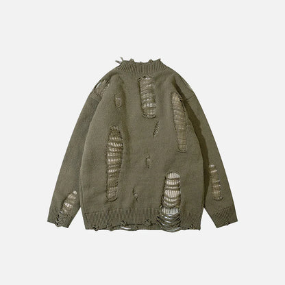 Y2K Ripped V-neck Knitted Cardigan Retro Edge Meets Modern Comfort