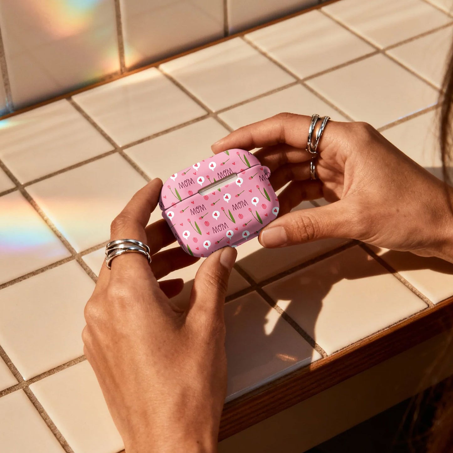 Gift Mother Day Floral Pattern Pink AirPods Case