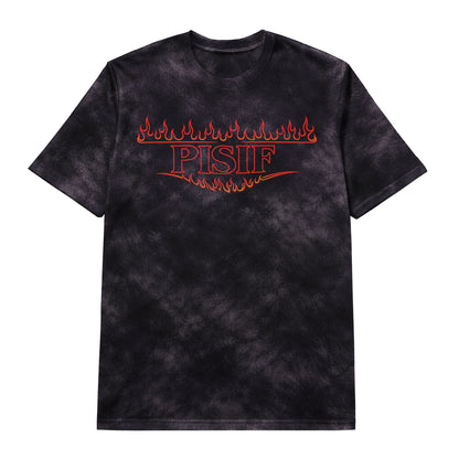 PISIF Vintage Black Wash Flame Graphic Oversized Tee