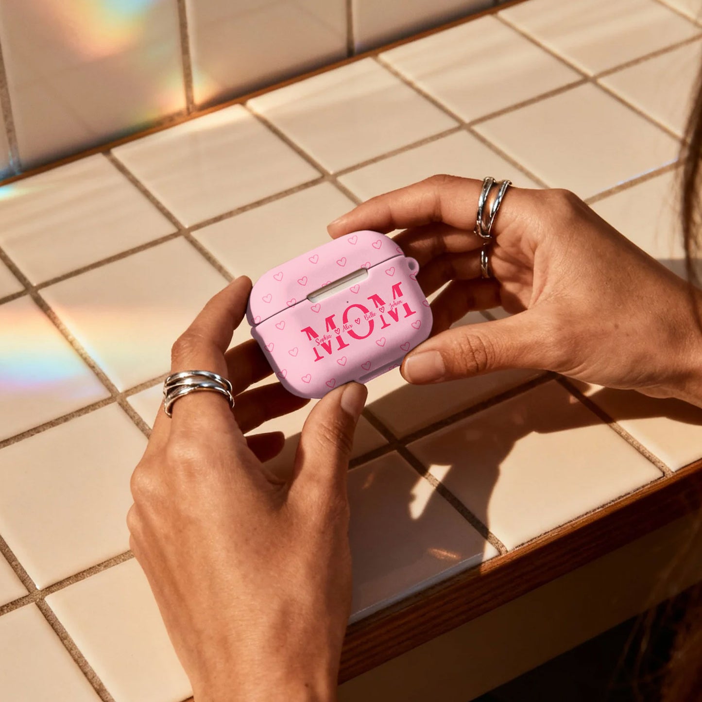 Personalized Mom Heart Pattern Mother Day AirPods Case