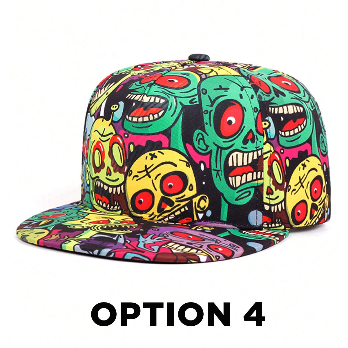 Skull Floral Print Hip Hop Flat Brim Baseball Cap