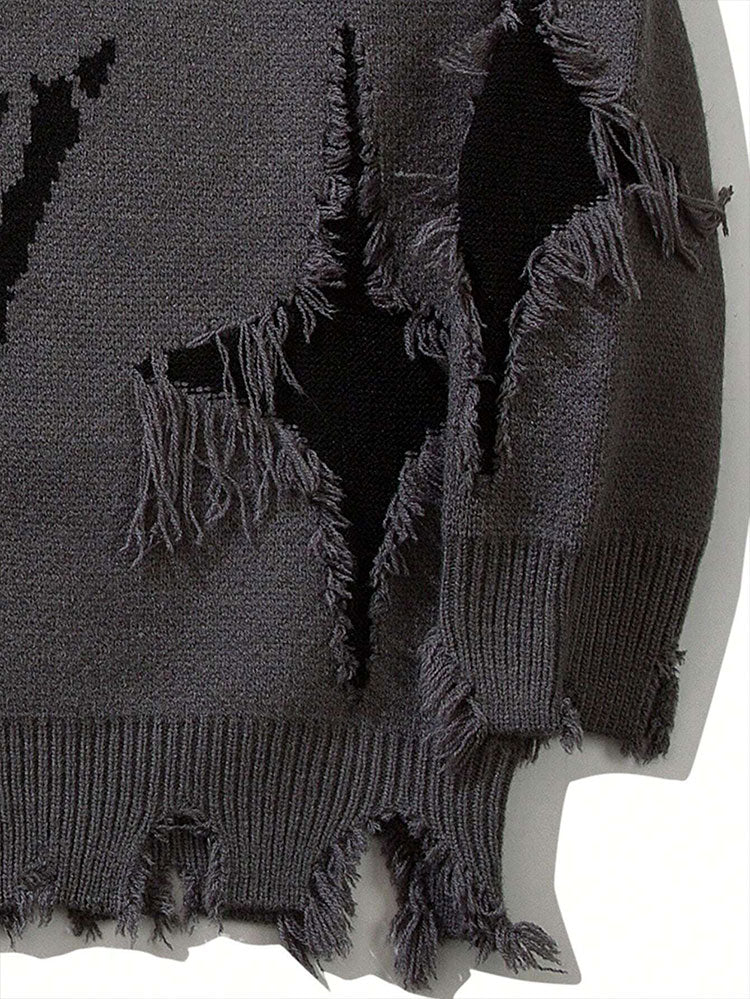 Distressed Skull Graphic Oversized Knit Sweater