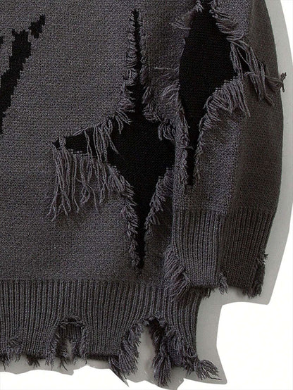 Distressed Skull Graphic Oversized Knit Sweater
