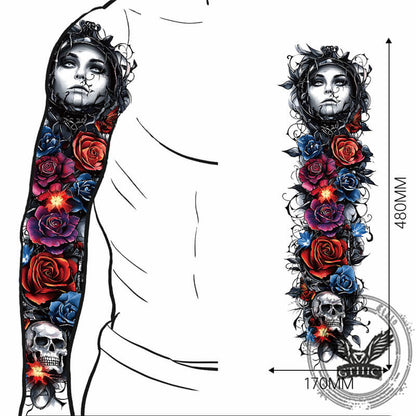 4 Pcs Skull And Flower Full Arm Temporary Tattoo Stickers