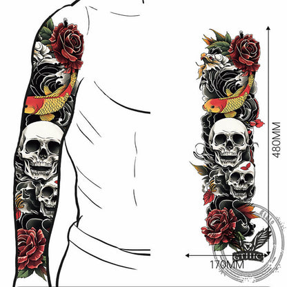 4 Pcs Skull And Flower Full Arm Temporary Tattoo Stickers