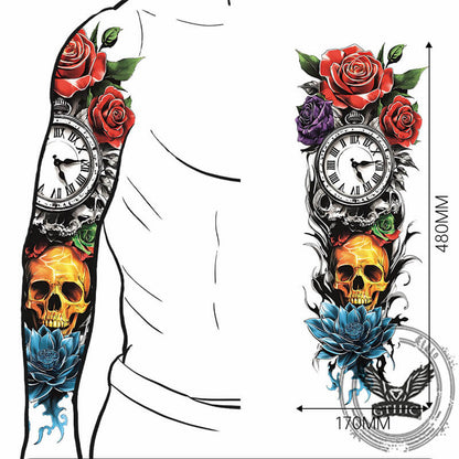 4 Pcs Skull And Flower Full Arm Temporary Tattoo Stickers