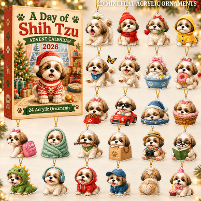 A Day Of Shih Tzu Advent Calendar 2026 - 24-Day Festive Countdown, Acrylic Charms Blind Box - Gift For Shih Tzu Lovers