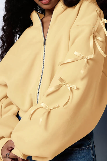 Bow Lace Up Sleeve Cropped Hoodie