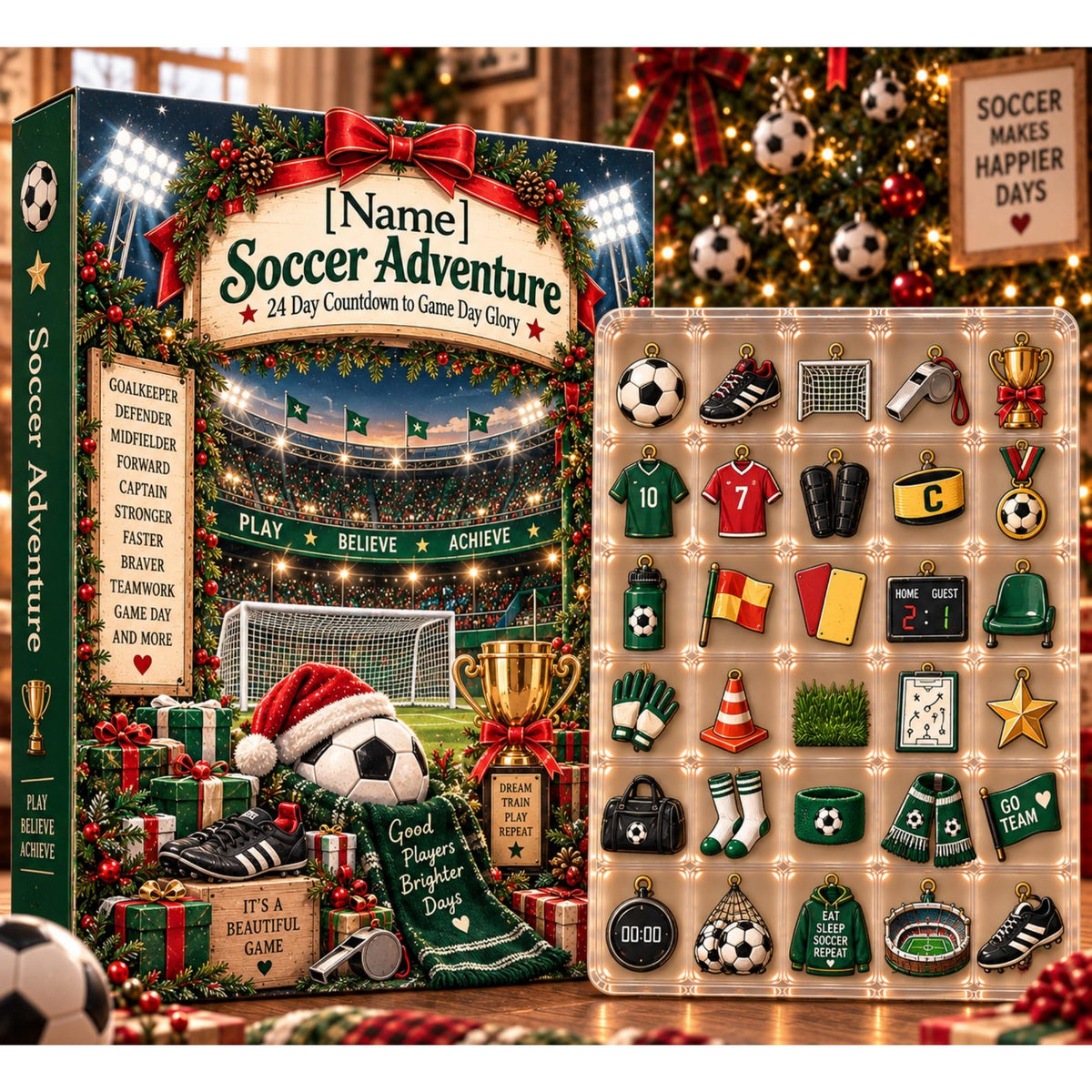 Soccer Advent Calendar, Christmas Blind Box, 24 Day Soccer Countdown, Personalized Name, Football Fan Gift for Kids 2026