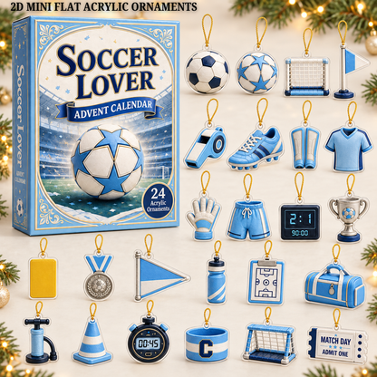 Soccer Theme Blue Advent Calendar 2026 - 24-Day Festive Countdown, Acrylic Charms Blind Box - Gift For Soccer Lovers