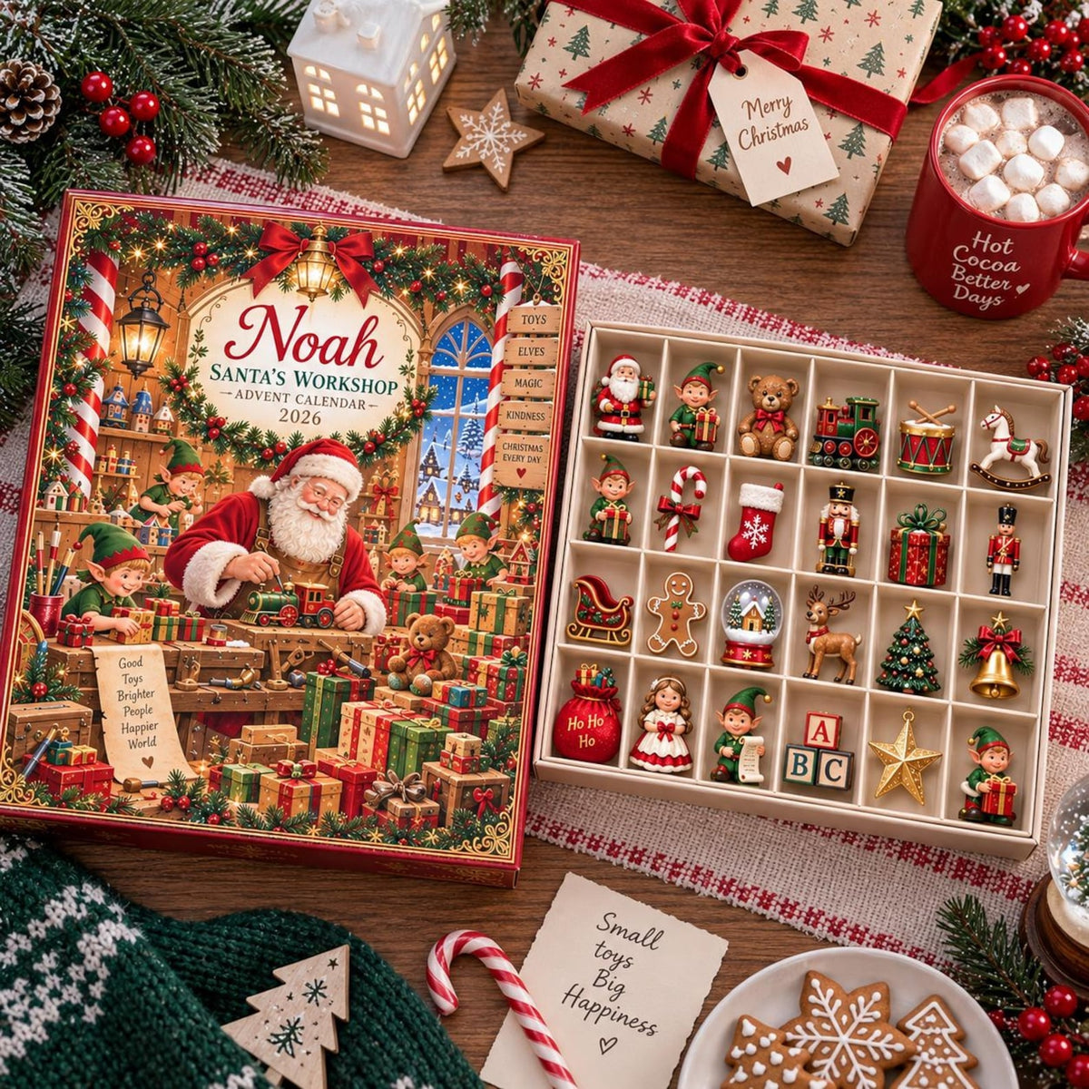Personalized Christmas Advent Calendar Box, Santa Workshop Countdown, 24 Holiday Charms, Kids Christmas Gift, Custom Name Family GIFT 2026