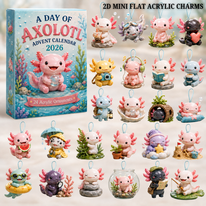 A Day Of Axolotl Advent Calendar 2026 - 24-Day Festive Countdown, Acrylic Charms Blind Box - Gift For Axolotl Lovers