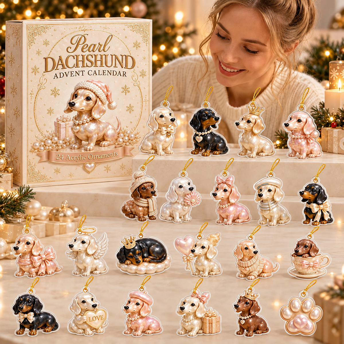 24 Days of Pearl Dachshund - 2026 Advent Calendar Blind Box of 24 Ornaments