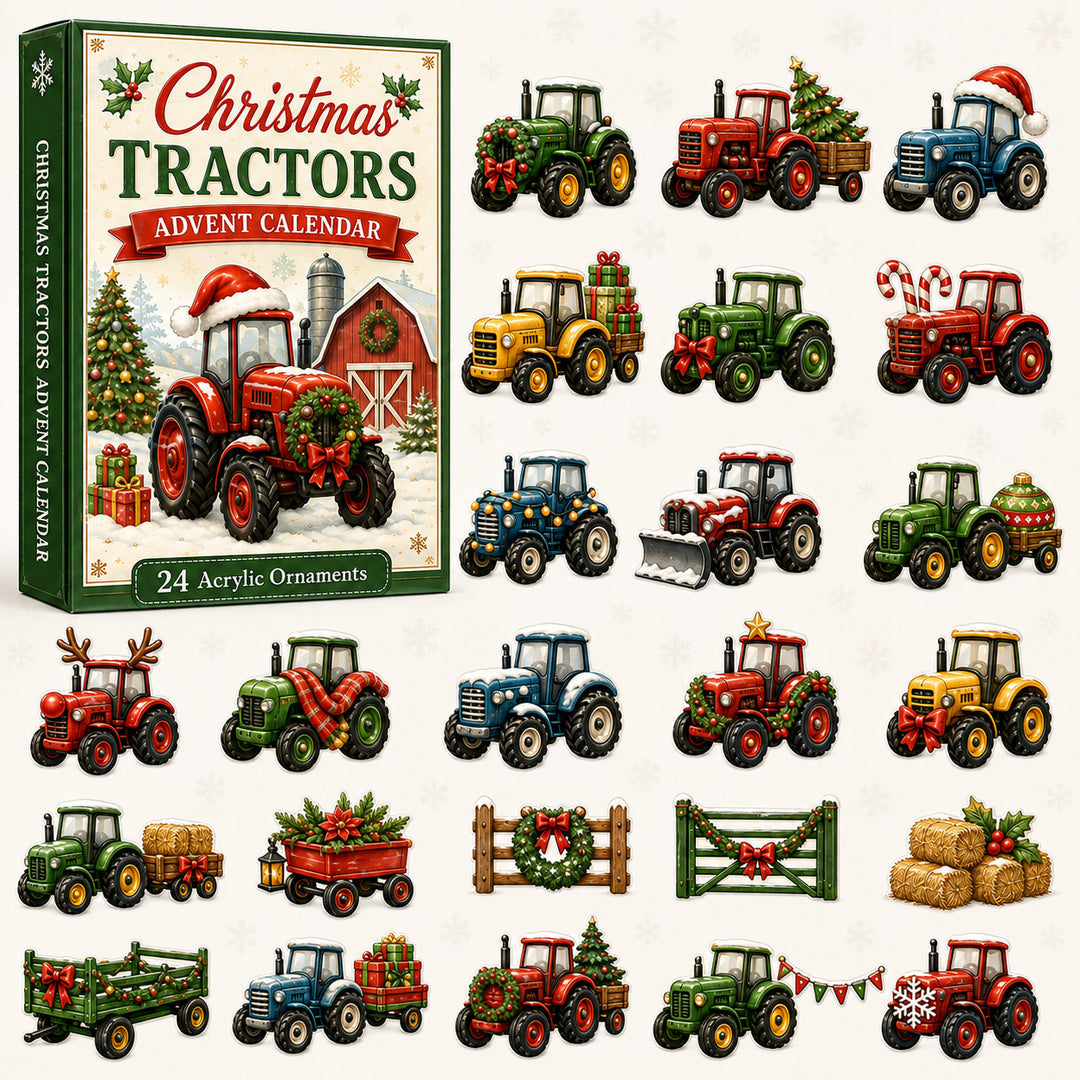 Christmas Tractors Advent Calendar 2026 - 24-Day Festive Countdown, Acrylic Charms Blind Box - Gift For Farmers