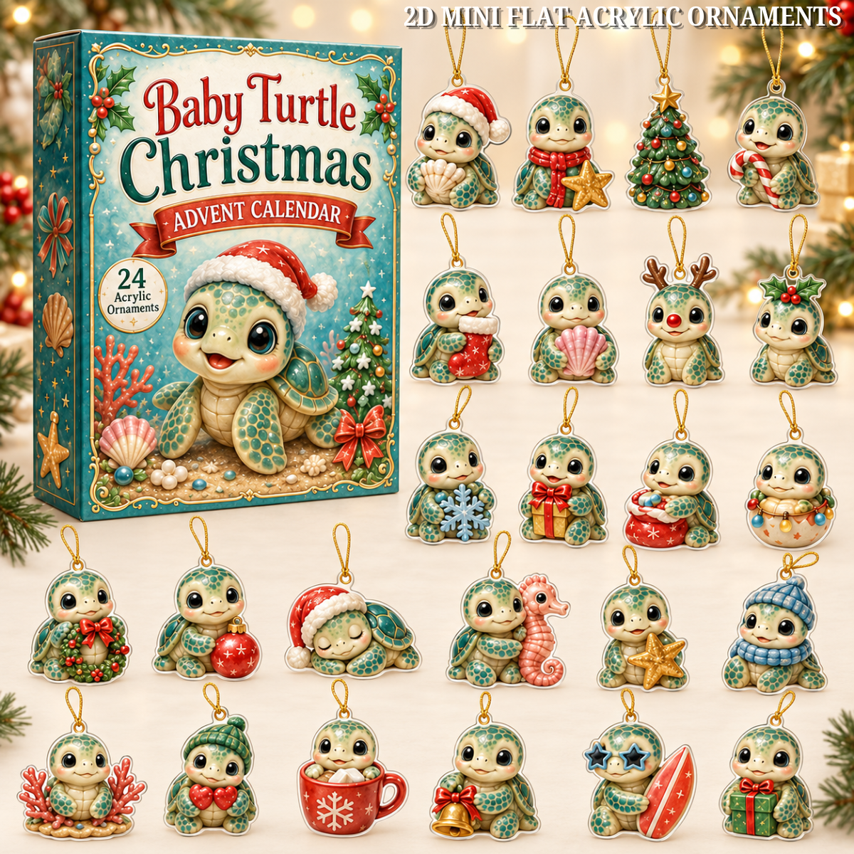 Baby Turtle Chrismast Advent Calendar 2026 - 24-Day Festive Countdown, Acrylic Charms Blind Box - Gift For Turtle Lovers