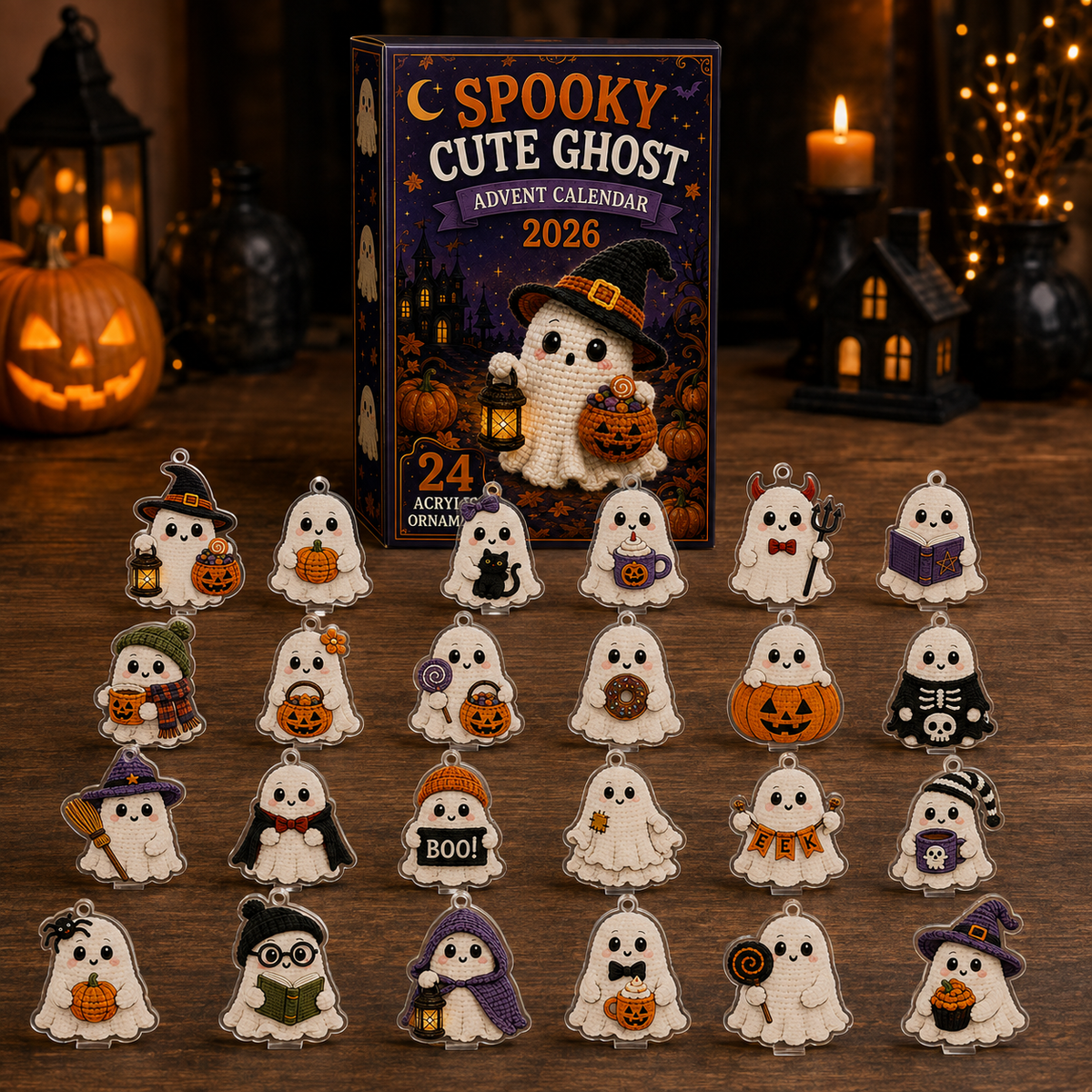 Spooky Cute Ghost Advent Calendar 2026 - 24-Day Festive Countdown, Acrylic Charms Blind Box - Gift For Family & Friends